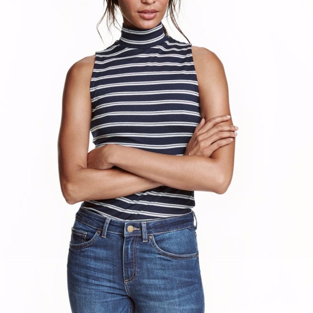 H&M Navy and White Striped Top - Size XS